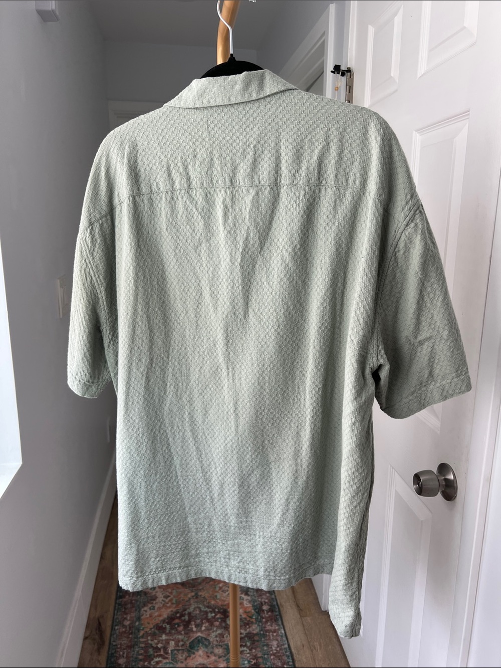 Abercrombie & Fitch Textured Button Up Short Sleeve Shirt Light Green Men's XXL - Picture 4 of 7